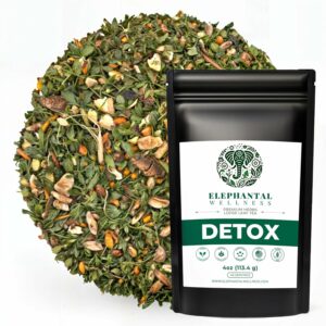 Elephantal Wellness Premium Detox Herbal Tea Daily Liver Kidney Blood & Digestive Support with Turmeric Caffeine Free Loose Leaf Blend 4oz 40 Servings