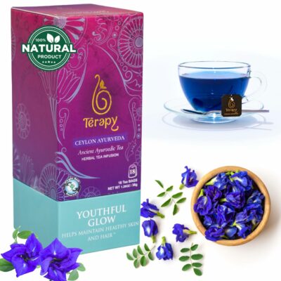 Térapy Ceylon Youthful Glow Herbal Tea Bags Helps Maintain Healthy Skin and Hair Individually Wrapped Organic Tea Bags 18 Count