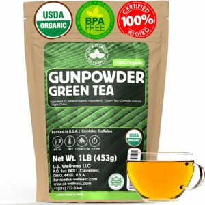 U.S. Wellness Naturals Organic Gunpowder Green Tea Loose Leaf 100% Certified Organic Green Tea 16oz 200+Cups