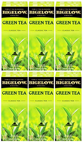Bigelow Green Tea 28 Count Boxes Pack of 6 All Natural Medium Caffeine Tea in Individual Foil Wrapped Bags