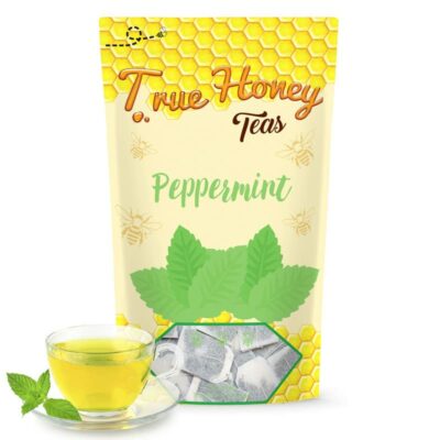 True Honey Peppermint Tea Bags Honey Crystals Blended in Every Sachet All Natural Organic Herbal Caffeine Free Tea Bag 24 Count