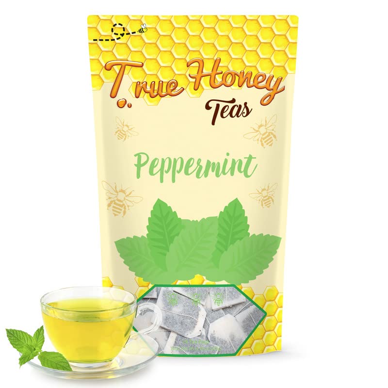 True Honey Peppermint Tea Bags Honey Crystals Blended in Every Sachet All Natural Organic Herbal Caffeine Free Tea Bag 24 Count