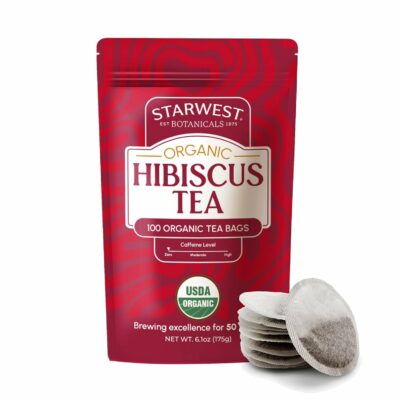 Starwest Botanicals Organic Hibiscus Tea Caffeine Free Herbal Tea String Free Sachets Bulk Pack 100 Tea Bags