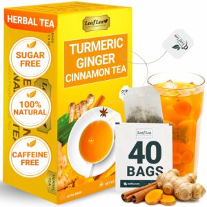 LeafLea 40 Turmeric Ginger Cinnamon Tea Bags 100% Natural Ingredients Herbal Tea Caffeine Free
