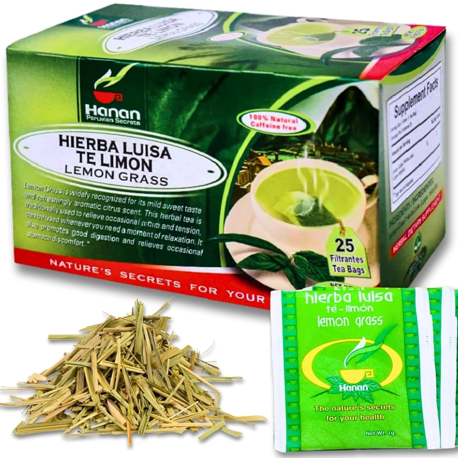 Hanan Lemongrass Tea Hierba Luisa Organica Loose Leaf Lemongrass Herb 25 Natural Herbal Tea Bags