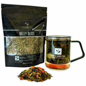 Pure And Easy Tea, Belly Bliss Natural Detox & Bloating Relief Tea 100% Natural Loose Leaf Slimming Blend with Yerba Mate 30 Day Supply 100g