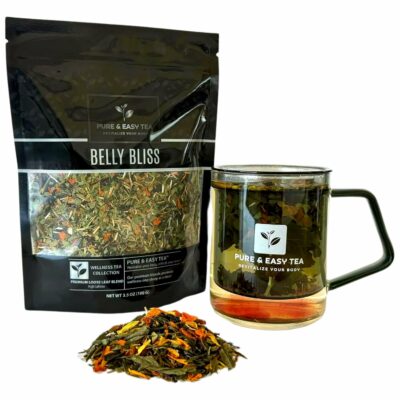 Pure And Easy Tea, Belly Bliss Natural Detox & Bloating Relief Tea 100% Natural Loose Leaf Slimming Blend with Yerba Mate 30 Day Supply 100g