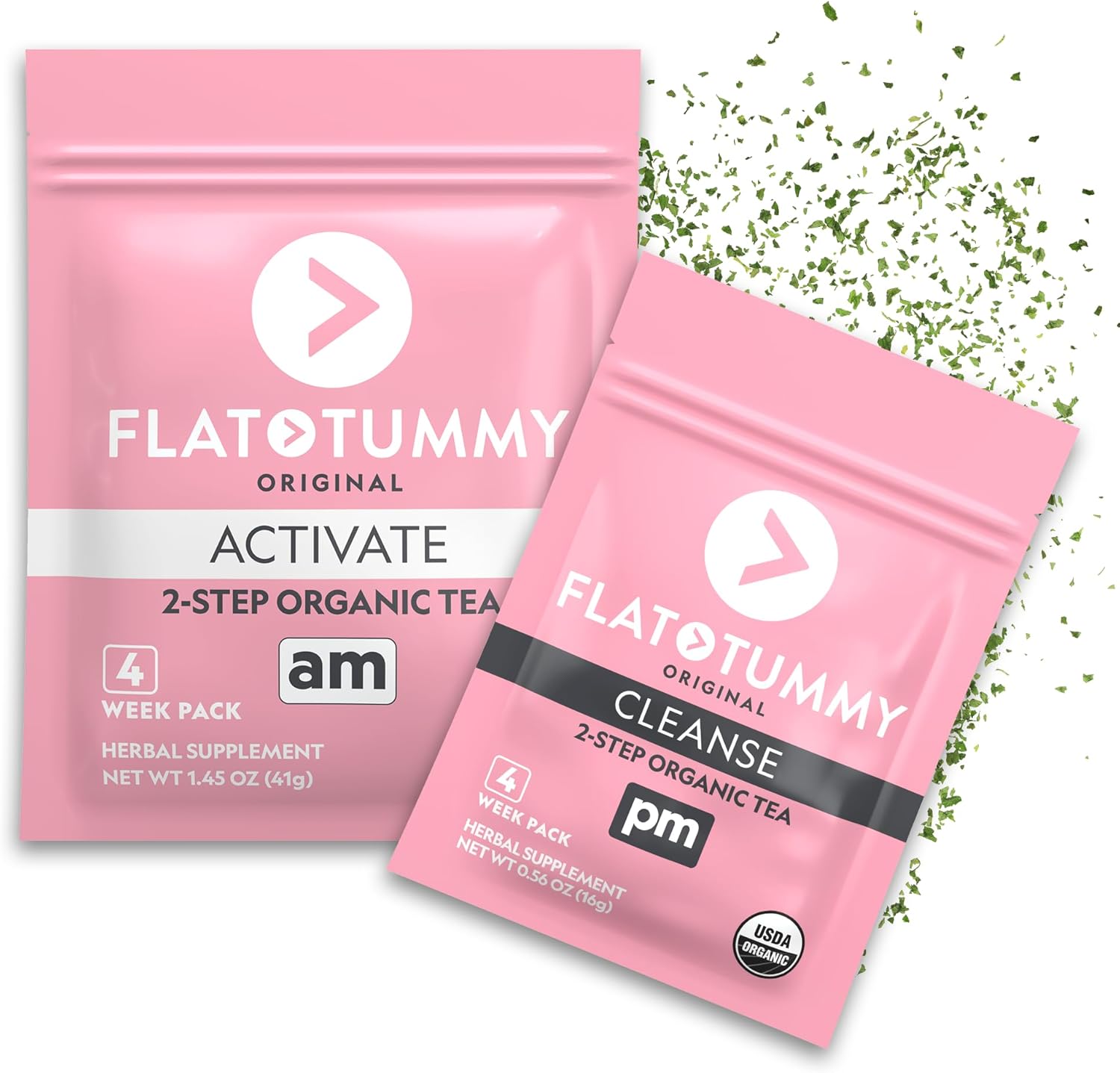 Flat Tummy Tea 2 step 4 Week Program Detox Tea to Boost Energy & Reduce Bloating All Natural Detox Cleanse w Green Tea