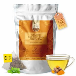 Tealeaf & Co. Turmeric Tulsi Holy Basil Green Tea Low Caffeine 100 Teabags