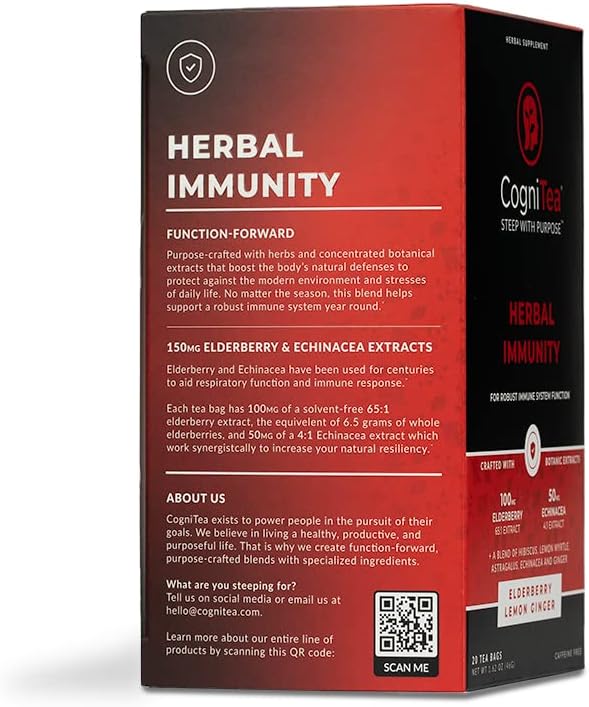 Herbal Immunity Tea Immune System Booster 100mg High Potency Lemon & Ginger Organic Herbal Tea Bags Caffeine Free Immunity Boost