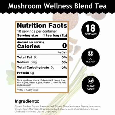 Buddha Teas Organic Mushroom Wellness Blend Herbal Tea For Health & Wellbeing Caffeine Free 18 Tea Bags Pack of 1