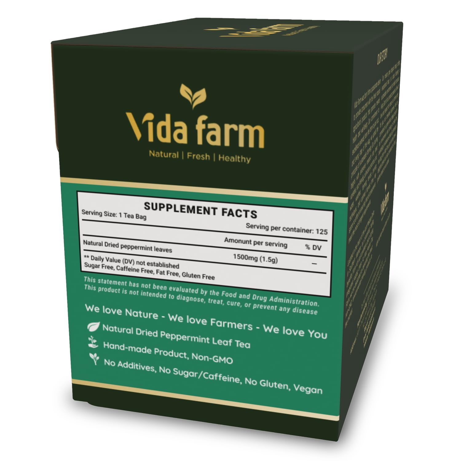 VIDA FARM 125 Peppermint Tea Bags 100% Natural Peppermint Herbal Tea Bags No Caffeine