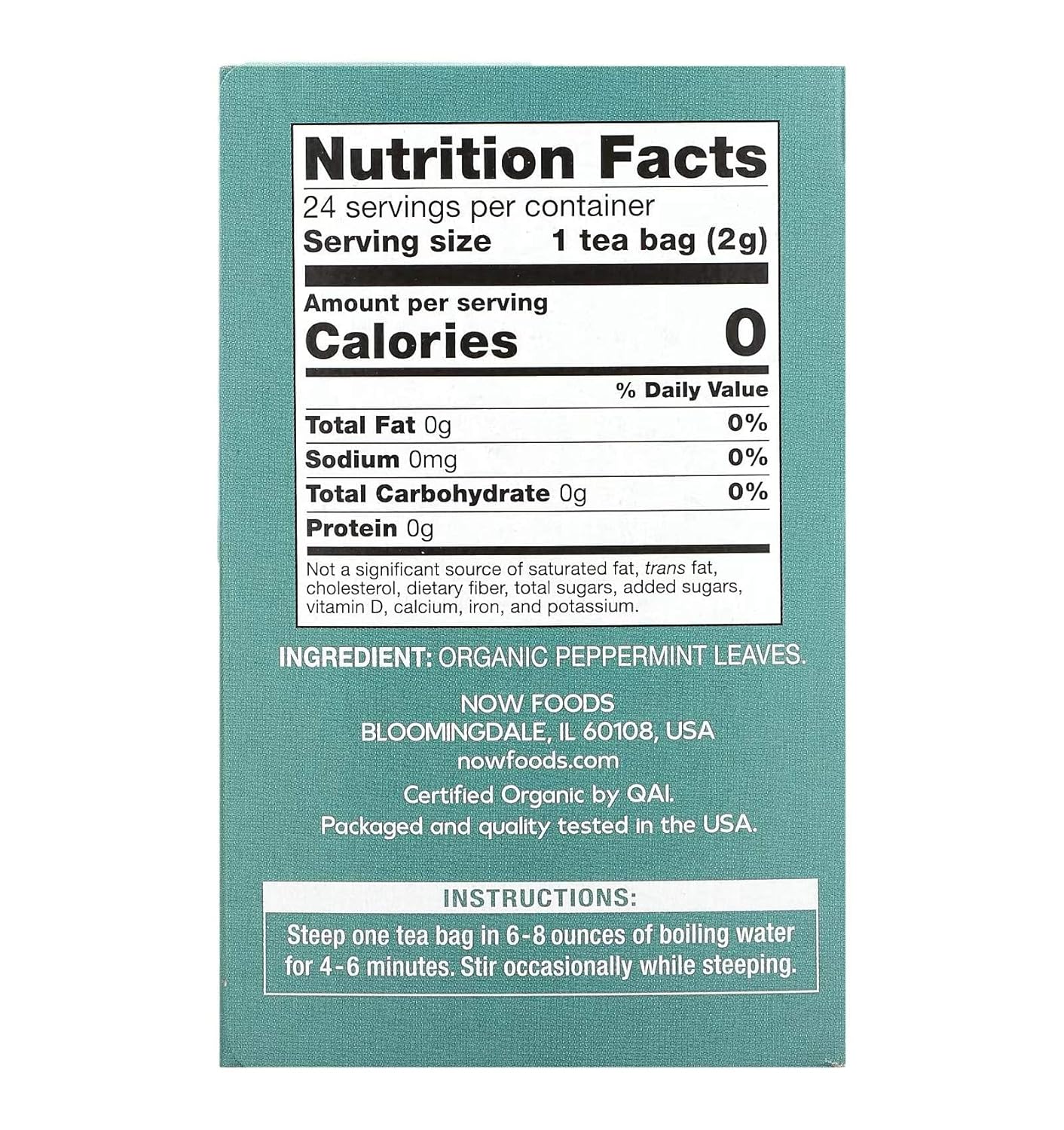 NOW Foods Give a Tea™ Organic Peppermint Tea Caffeine Free 24 bags