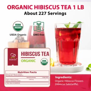 Soeos Organic Hibiscus Flower Herbal Tea 1lb 16oz Whole Dried Petals Caffeine Free & Naturally Refreshing Floral Blends
