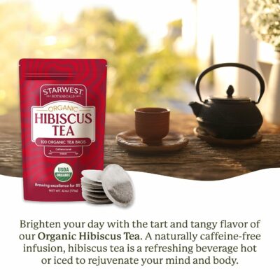 Starwest Botanicals Organic Hibiscus Tea Caffeine Free Herbal Tea String Free Sachets Bulk Pack 100 Tea Bags