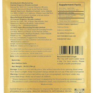 CARMEL ORGANICS Organic Hibiscus Petals Powder 28 Ounce or 1.75 Lb Indian Origin Hibiscus Powder