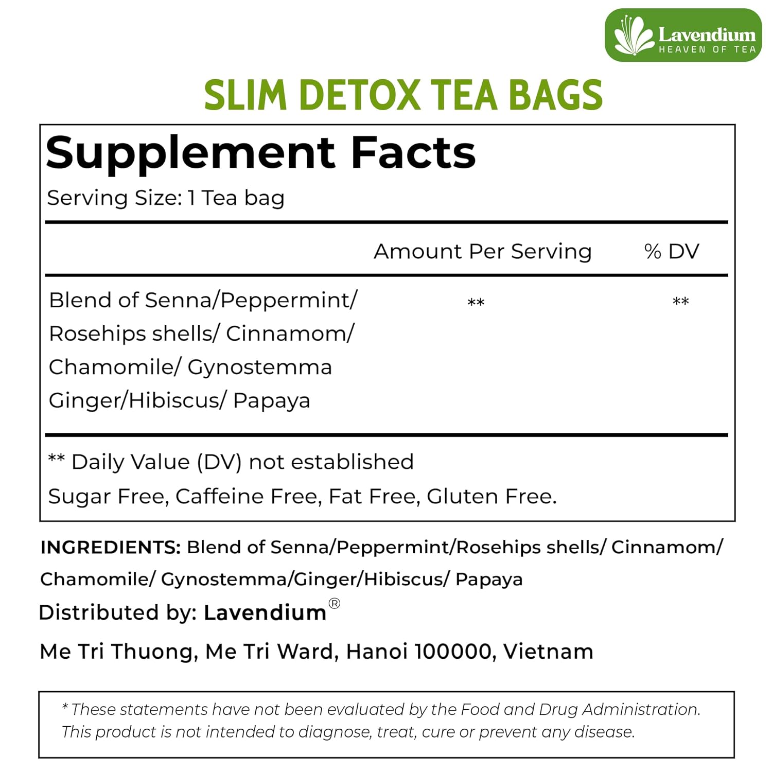 60 Bags SIimming Detox Tea Caffeine Free Herbal Tea with Chamomile