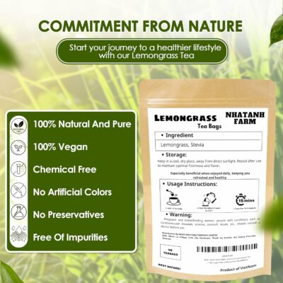 HAT ANH FARM Premium Lemongrass Tea Bags 100% Natural Dried Lemongrass Sugar Free Caffeine Free No Additives