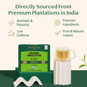 VAHDAM Organic Himalayan Green Tea Resealable & Plant Based Pyramid Tea Bags 100 Teabags