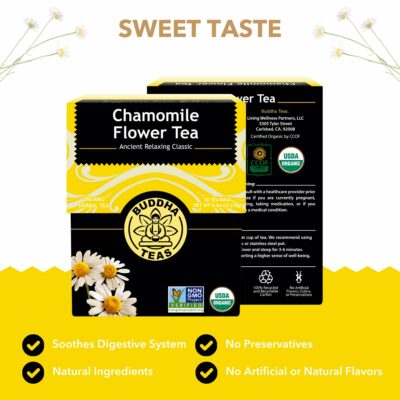Buddha Teas Organic Chamomile Flower Tea Herbal Tea For Health & Wellbeing Caffeine Free 18 Tea Bags Pack of 1