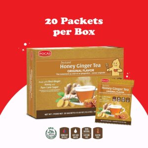 Pocas Honey Ginger Instant Tea Powder 2 Pack with Ginger Extract & Real Honey Caffeine Free Tea 20 Packets per Box