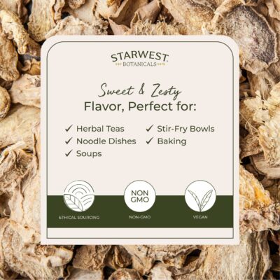 Starwest Botanicals Organic Ginger Root Dried Ginger Herb for Tea Cut and Sifted Bulk 1 lb Bag