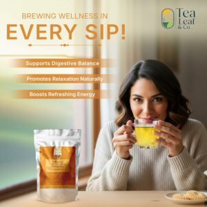 Tealeaf & Co. Turmeric Tulsi Holy Basil Green Tea Low Caffeine 100 Teabags