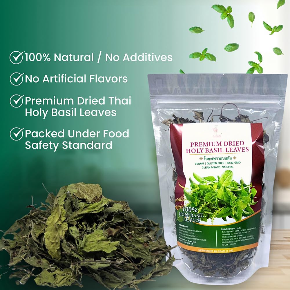 Holy basil leaves 28g 1oz Dried From Premium fresh Thai Basil Leaves 100% Natural
