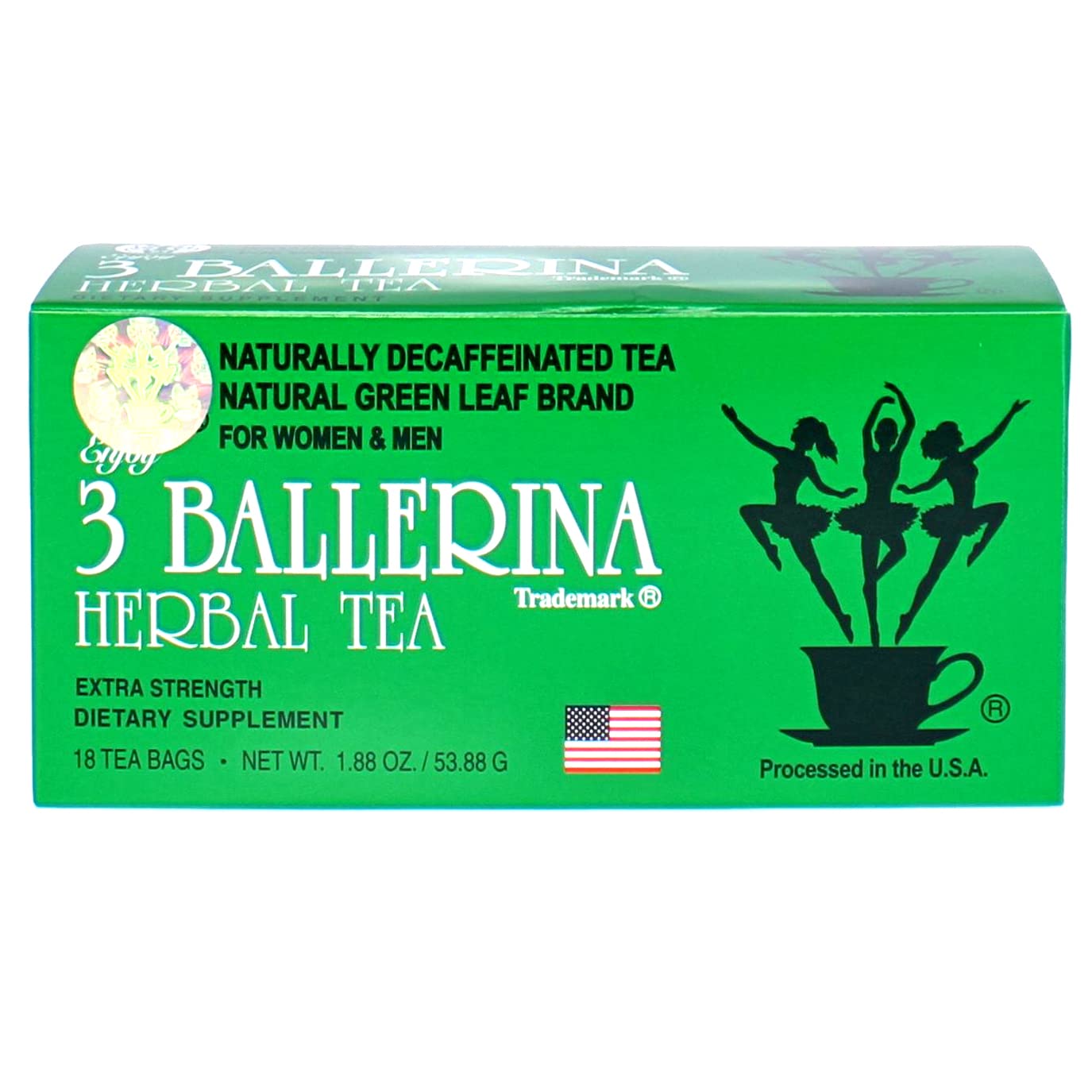 3 Ballerina Chinese Herbal Green Leaf Organic Detox Tea for Weight Loss Caffeine Free 18 Tea Bags 1 Box