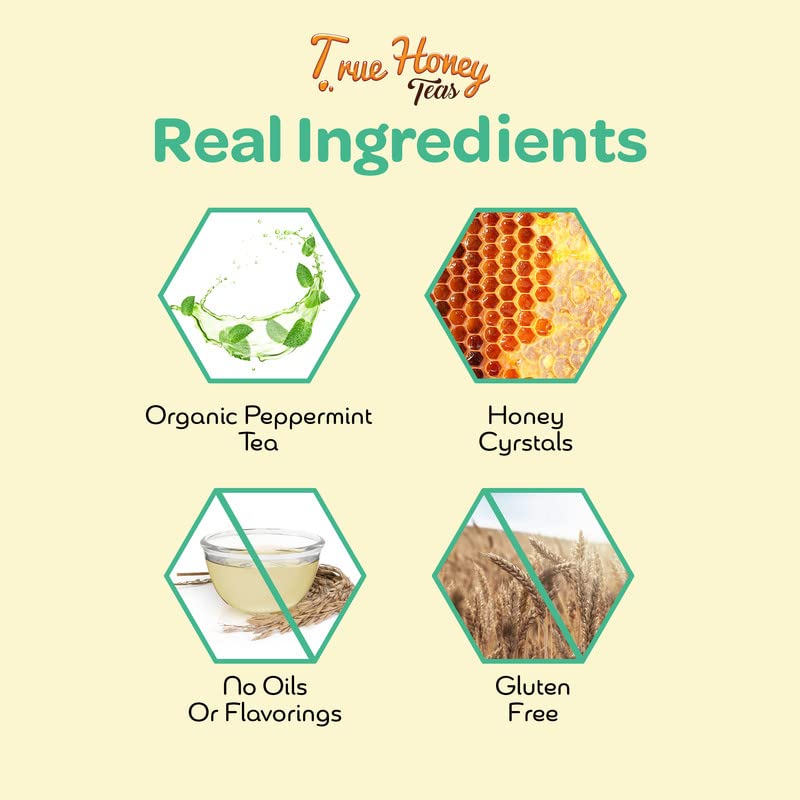 True Honey Peppermint Tea Bags Honey Crystals Blended in Every Sachet All Natural Organic Herbal Caffeine Free Tea Bag 24 Count