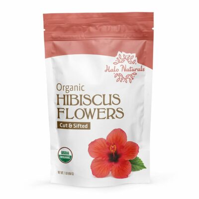 Halo Naturals Organic Hibiscus Flowers Cut & Sifted 1 Pound Hibiscus sabdariffa Packaged in The USA