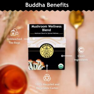 Buddha Teas Organic Mushroom Wellness Blend Herbal Tea For Health & Wellbeing Caffeine Free 18 Tea Bags Pack of 1