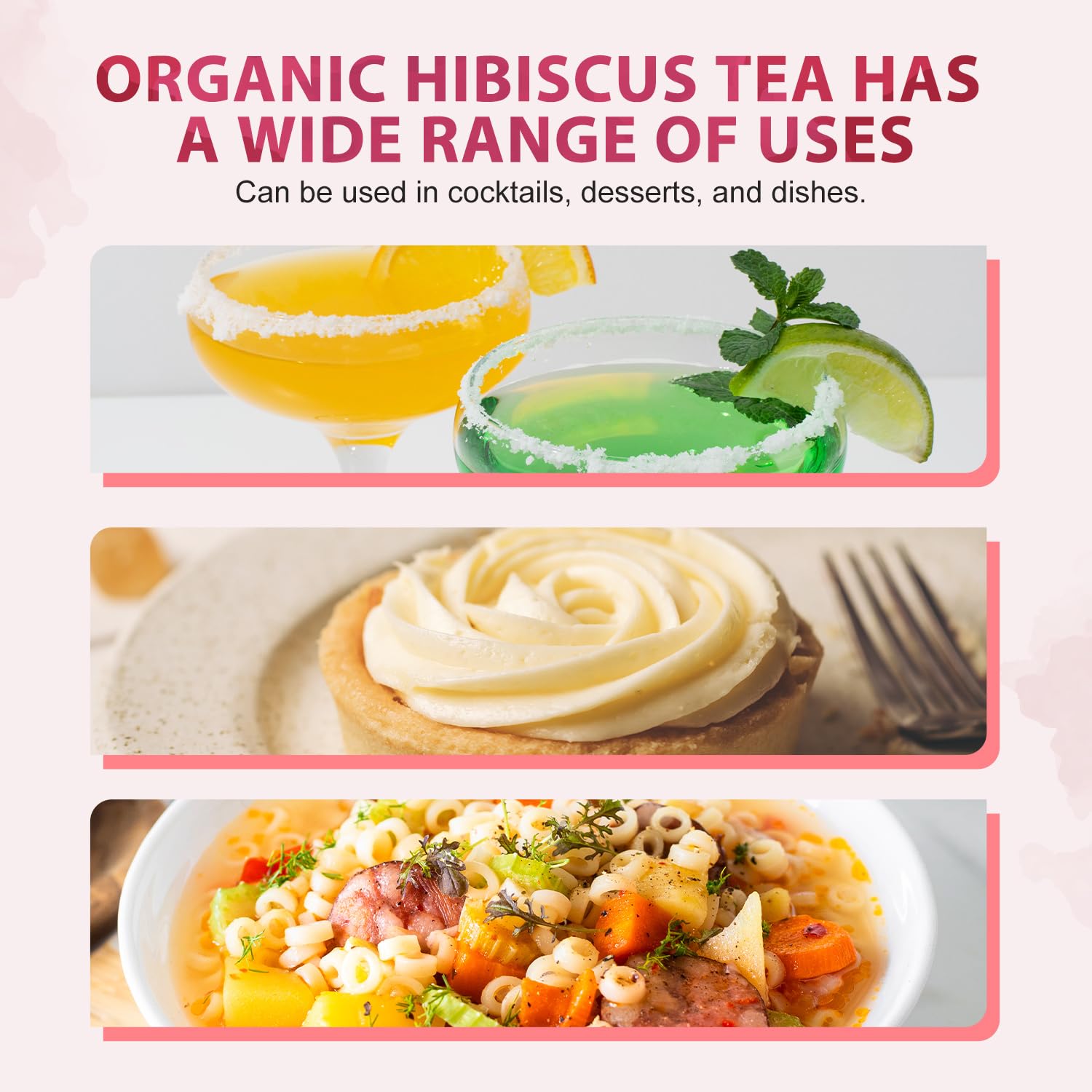 Soeos Organic Hibiscus Flower Herbal Tea 1lb 16oz Whole Dried Petals Caffeine Free & Naturally Refreshing Floral Blends