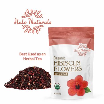 Halo Naturals Organic Hibiscus Flowers Cut & Sifted 1 Pound Hibiscus sabdariffa Packaged in The USA