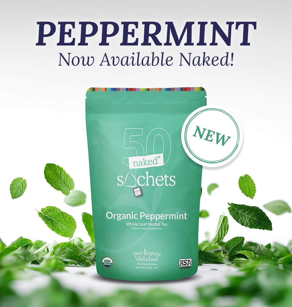 Two Leaves and a Bud Organic Peppermint 50 Naked Tea Sachets Naturally Caffeine Free 50 Count Pack of 1