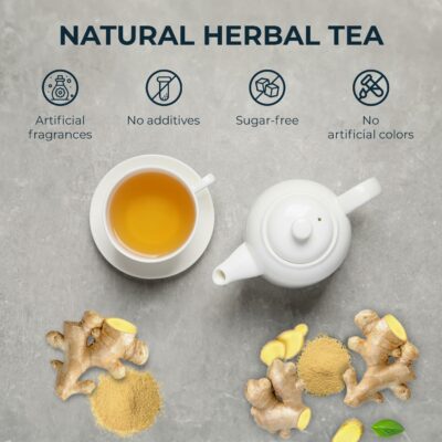 Ginger Tea Bags 55 Count +5 Tea Bags Bamboo Tong Included 4.16 oz Re-Steep Herbal Tea Blend