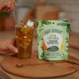 Four Sigmatic Gut Health Organic Herbal Tea Organic Lemon Ginger Tea with Probiotics & Turkey Tail Mushroom 24 Servings