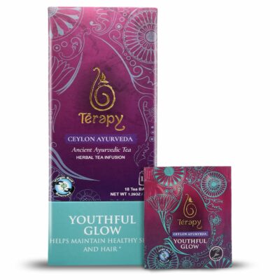 Térapy Ceylon Youthful Glow Herbal Tea Bags Helps Maintain Healthy Skin and Hair Individually Wrapped Organic Tea Bags 18 Count