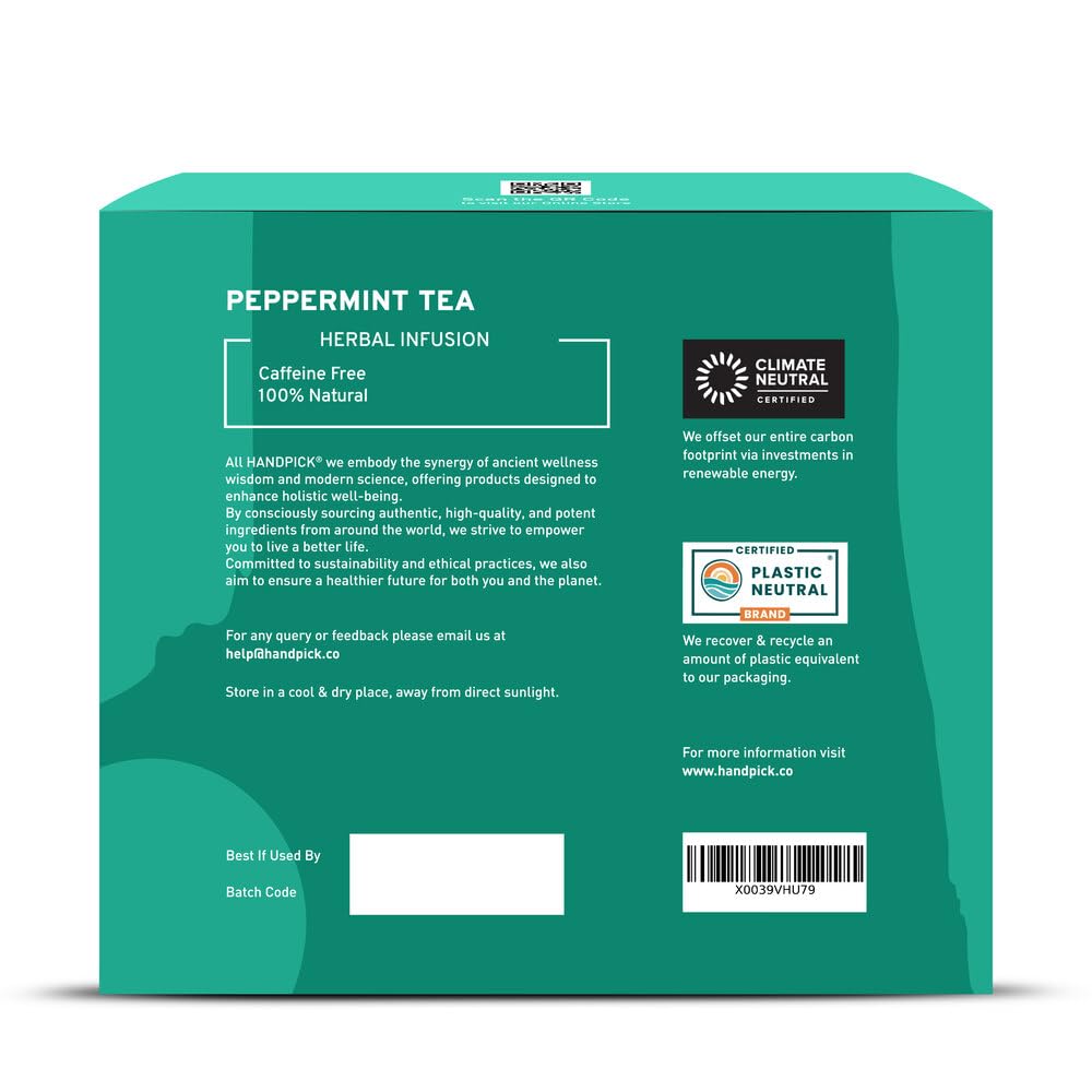HANDPICK Peppermint Tea Eco Conscious Tea Bags 100 Count Caffeine Free