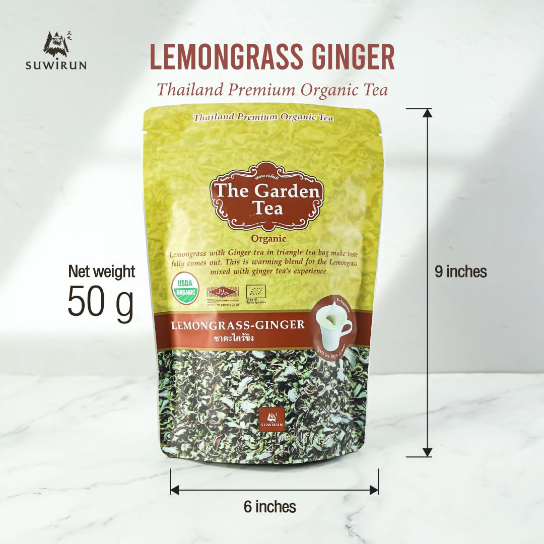 Suwirun Organic Lemongrass & Ginger Tea 25 Bags Product of Thailand Caffeine Free Herbal Tea