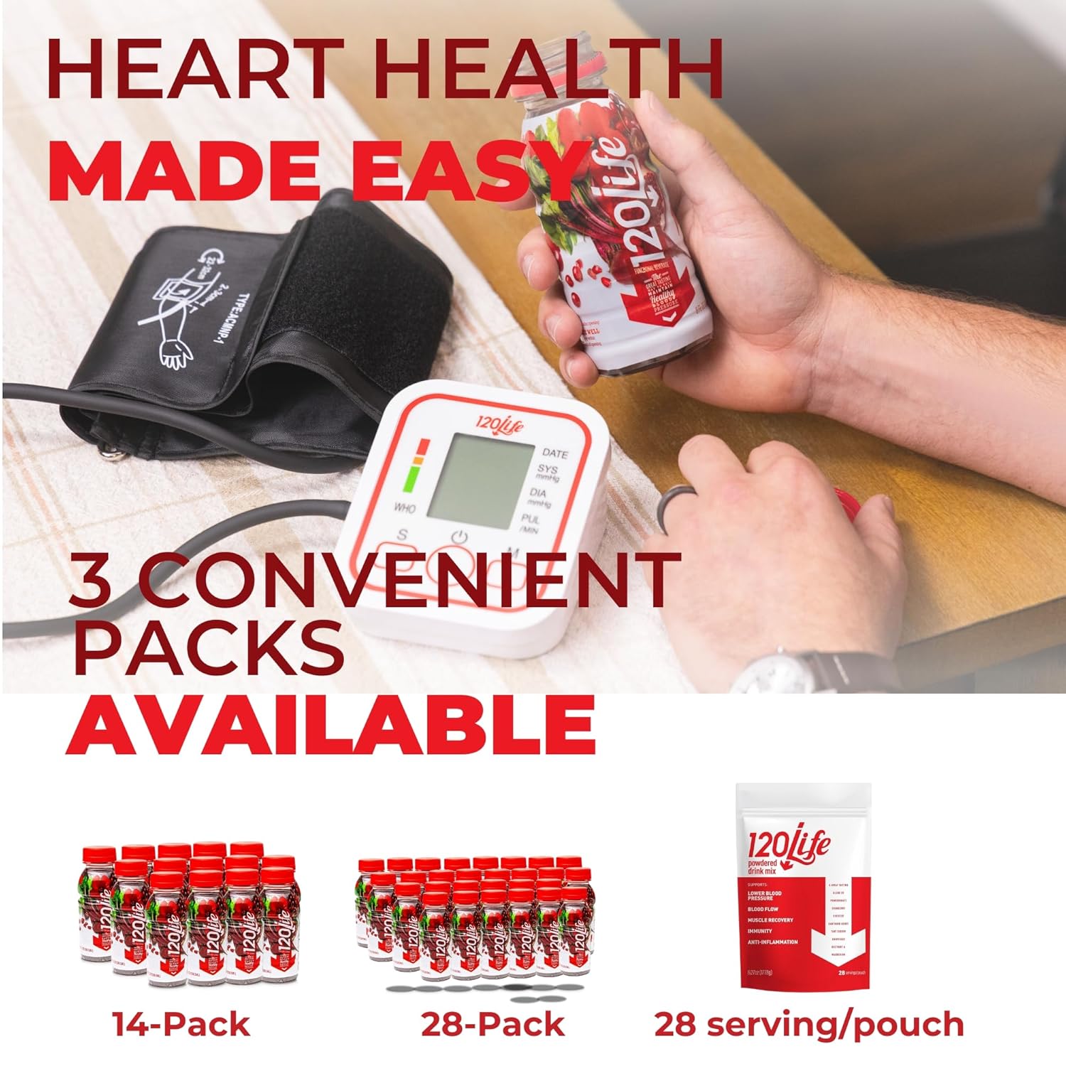 120Life Blood Pressure Support Beet Root Juice Pomegranate Extract Cranberry Juice Tart Cherry Hibiscus and Magnesium 8 Fl Oz Pack of 14