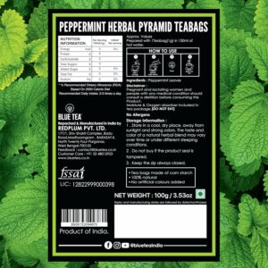 BLUE TEA Peppermint Tea 100 Count Plant Based Tea Bag Caffeine Free Herbal Tea