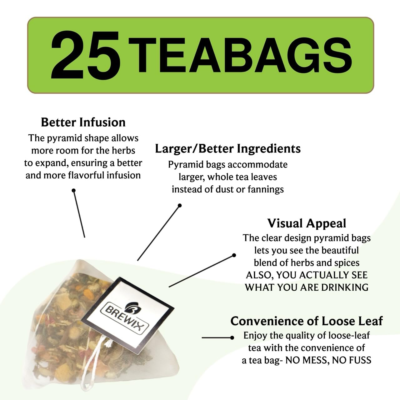 BREWIX Tulsi Holy Basil Tea Bags 25 Pyramid Bags Tulsi Leaves Caffeine Free