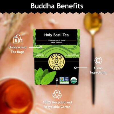 Buddha Teas Holy Basil Organic Herbal Tea Caffeine Free 100% Kosher & Non-GMO 18 Tea Bags Pack of 1