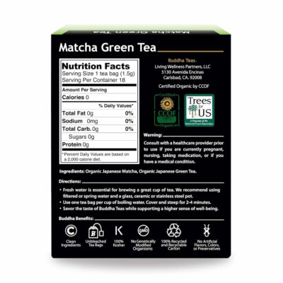 Buddha Teas Organic Matcha Green Tea For Health & Wellbeing Organic Tea18 Tea Bags Pack of 1