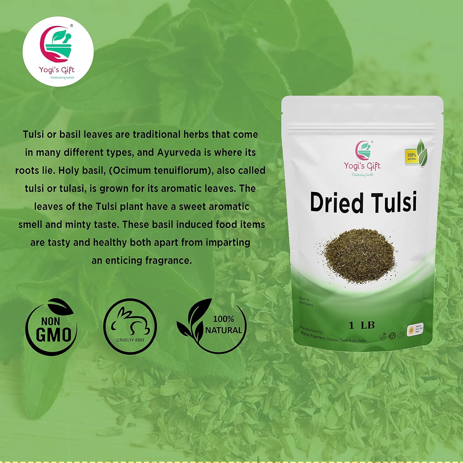 Dried Tulsi Holy Basil Leaf Tea 1 LB Relaxing and Calming Tea