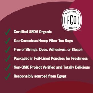 FGO Organic Hibiscus Tea 100 Count Caffeine Free Pack of 1