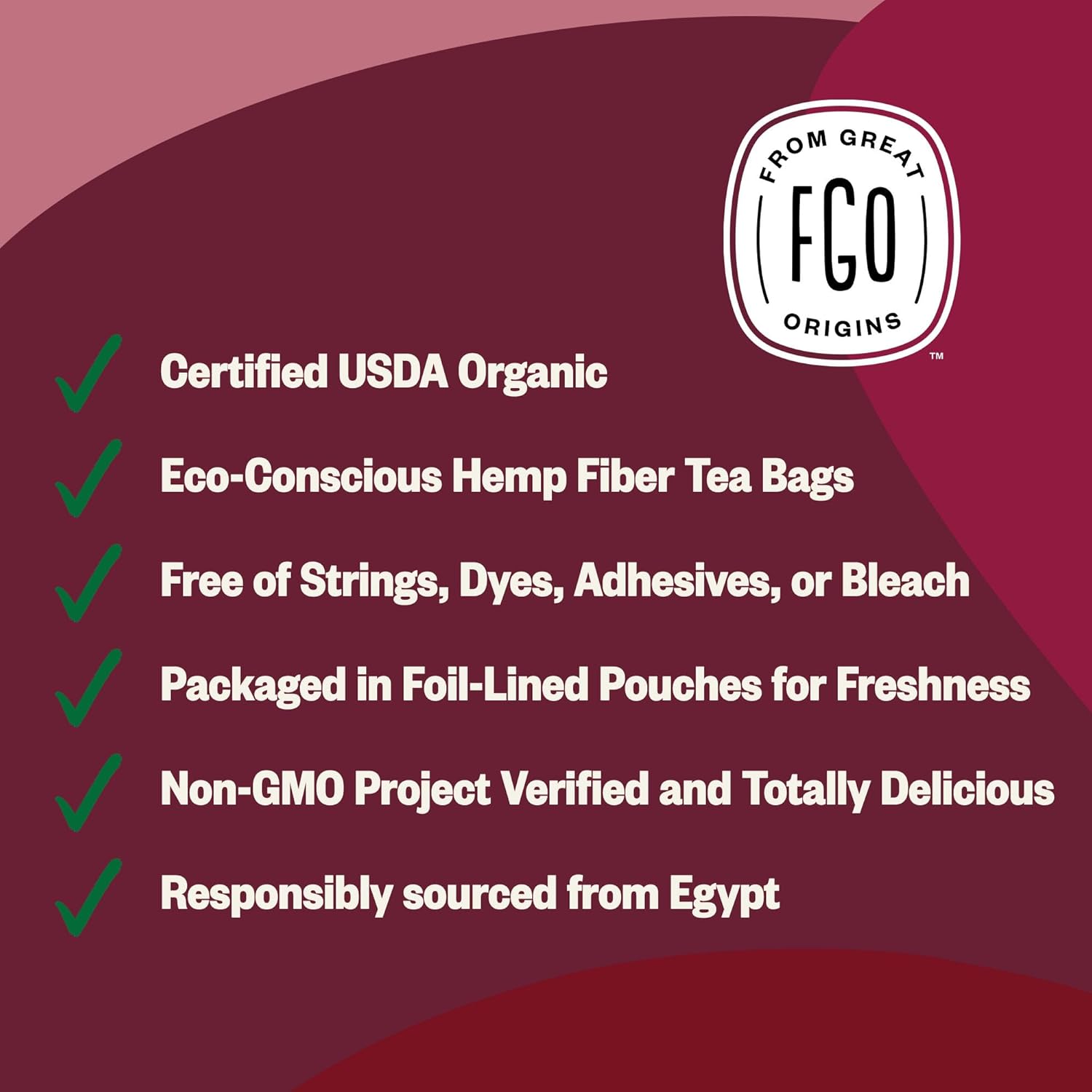FGO Organic Hibiscus Tea 100 Count Caffeine Free Pack of 1