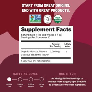 FGO Organic Hibiscus Tea 100 Count Caffeine Free Pack of 1