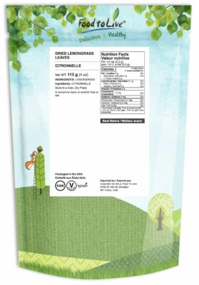 Food to Live Dried Lemongrass Leaves 4 Ounces Cut Lemon Grass Herb Perfect for Herbal Tea